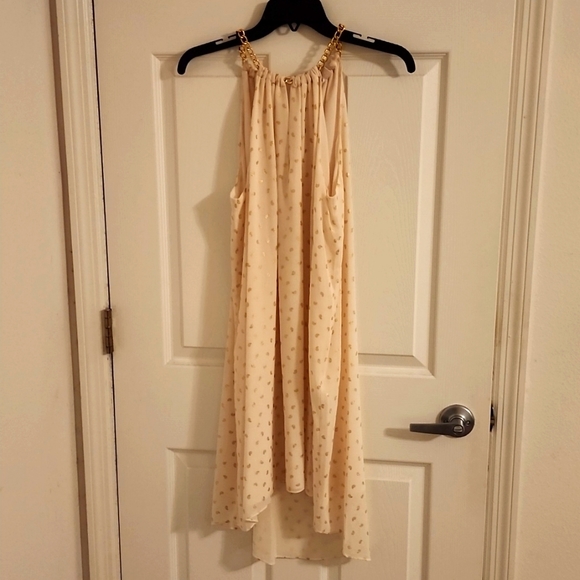 Michael Kors Off-White Gold Flake Chain Neck Metallic Print Dress, Size Small - Picture 3 of 8
